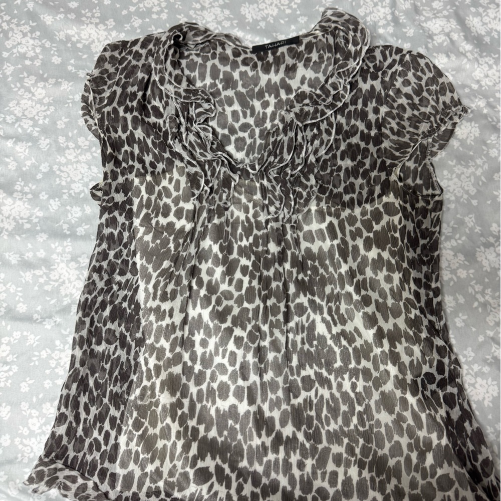 Tahari Black and Gray Animal Print Blouse